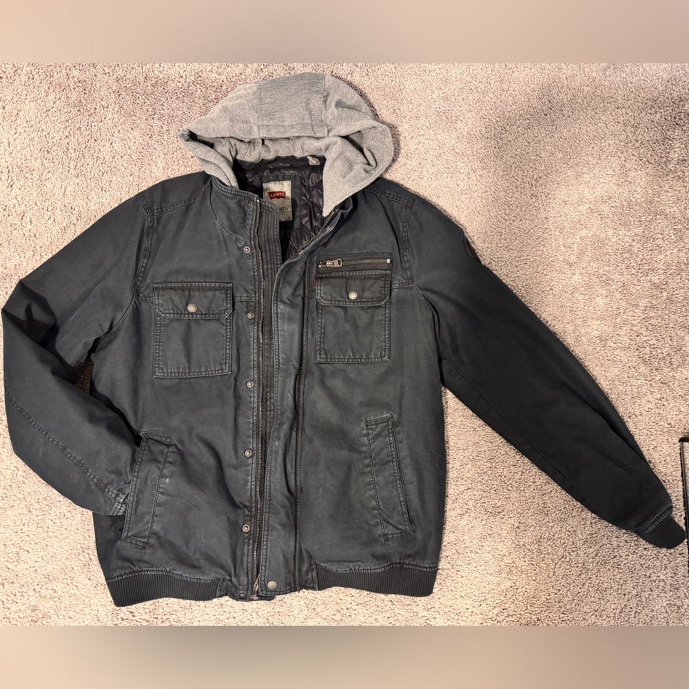 Levi's Black Bomber Jacket with Gray Hood